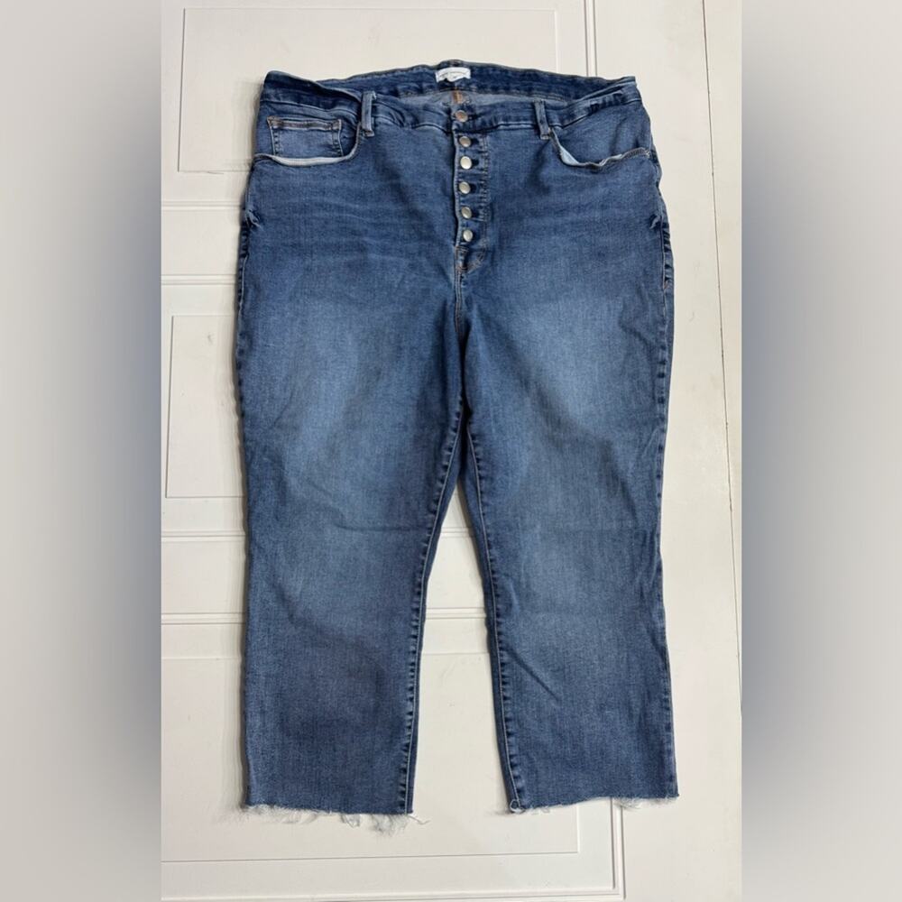 Good American Womens Sz 20 Straight Crop Raw Hem Blue Denim Jeans Button Fly